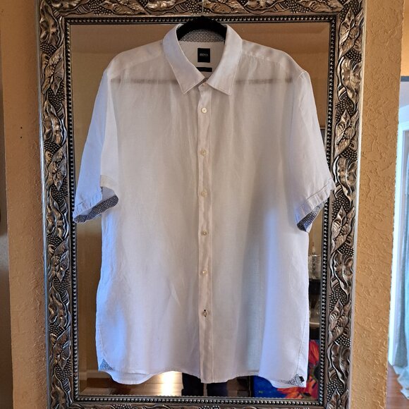 BOSS XL SHORT SLEEVE LINEN SHIRT - Picture 1 of 6